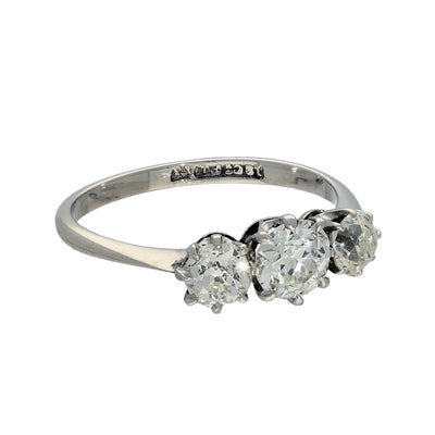 Antique 18ct White Gold Old Cut Diamond Trilogy Ring