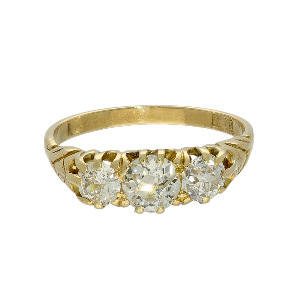 Antique 18ct Yellow Gold Old Cut Diamond Trilogy Ring