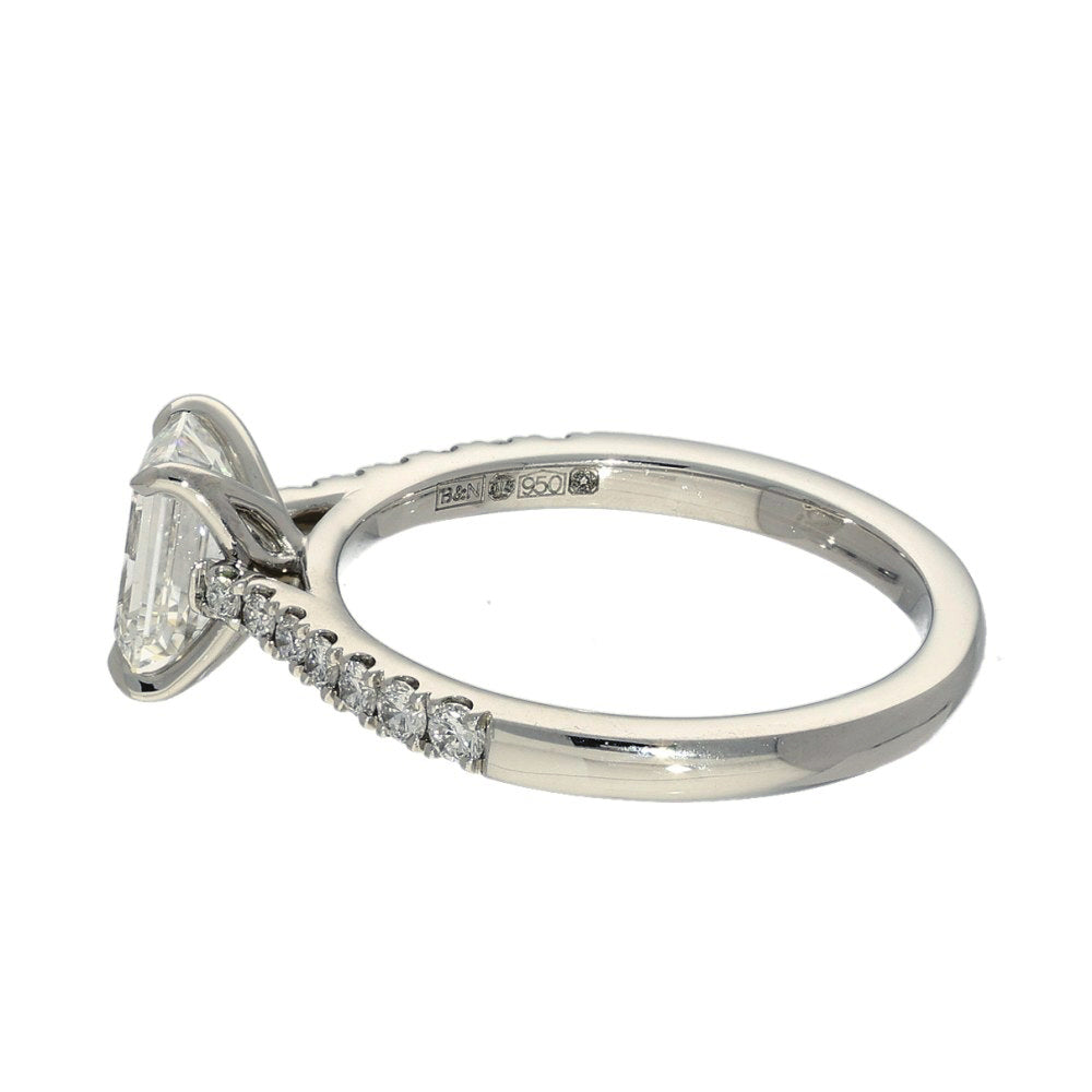 Platinum Laboratory-Grown 1ct Emerald Cut Diamond Solitaire Shoulders Ring