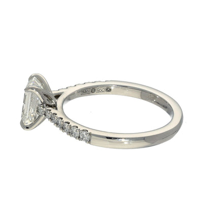 Platinum Laboratory-Grown 1ct Emerald Cut Diamond Solitaire Shoulders Ring