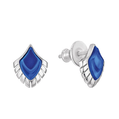 Lalique Paon Peacock Stud Earrings- Blue Crystal & Silver 10735100
