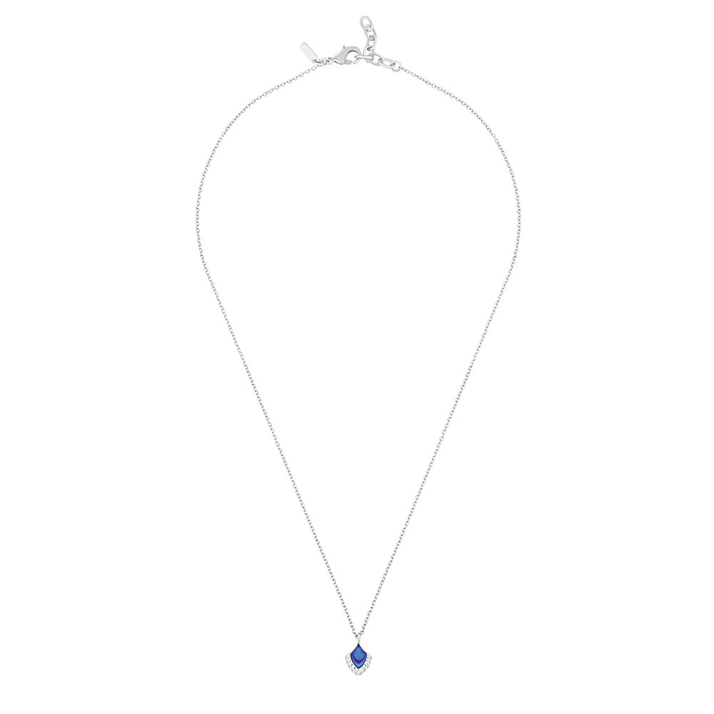 Lalique Paon Peacock Pendant Necklace- Blue Crystal & Silver 10735300