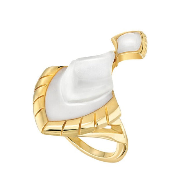 Lalique Peacock Paon Ring - Pearly Crystal, Lacquer & 18k Plated 10736600