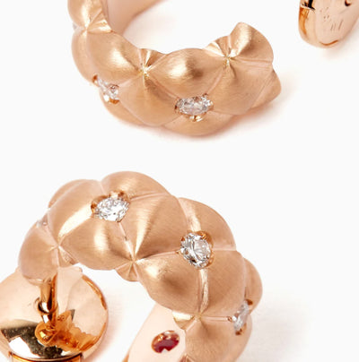 Fabergé Treillage Brushed Rose Gold Diamond Huggie Hoop Earrings