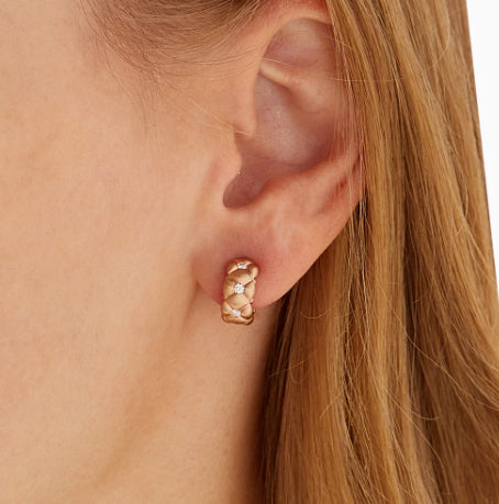 Fabergé Treillage Brushed Rose Gold Diamond Huggie Hoop Earrings