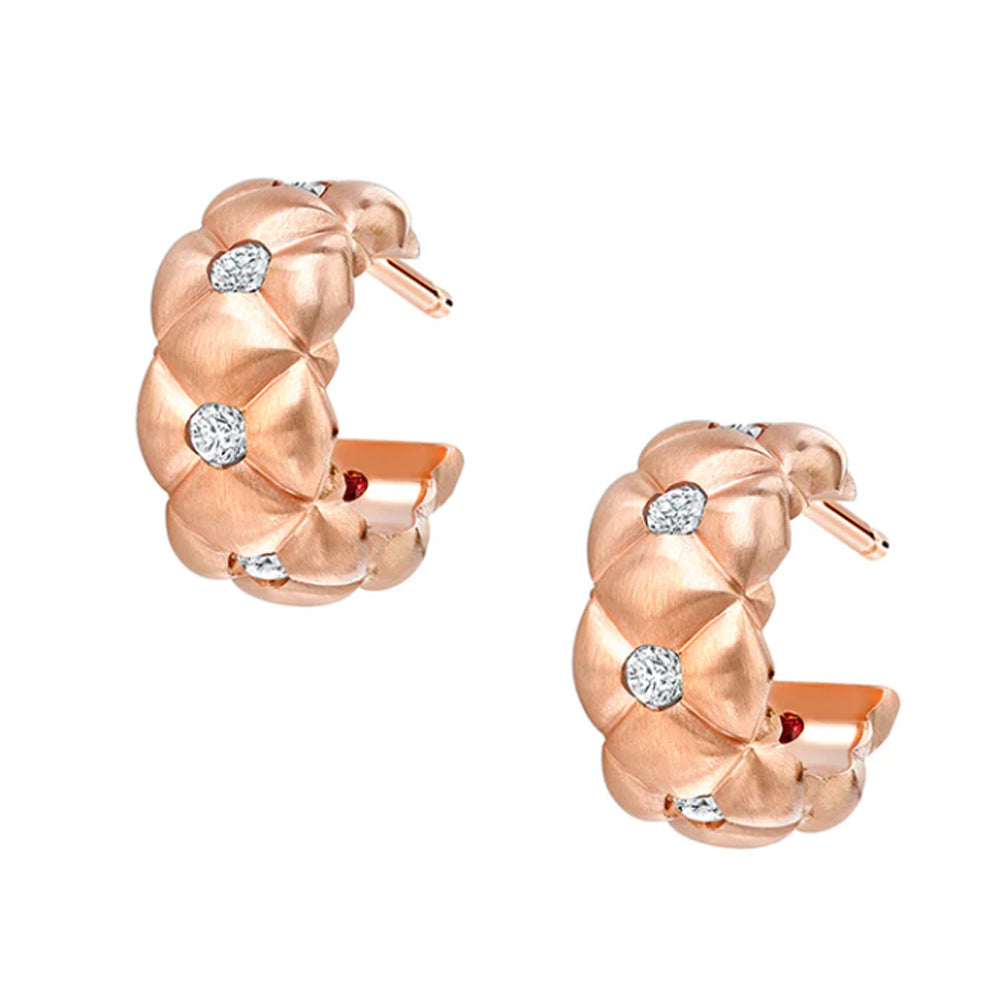 Fabergé Treillage Brushed Rose Gold Diamond Huggie Hoop Earrings