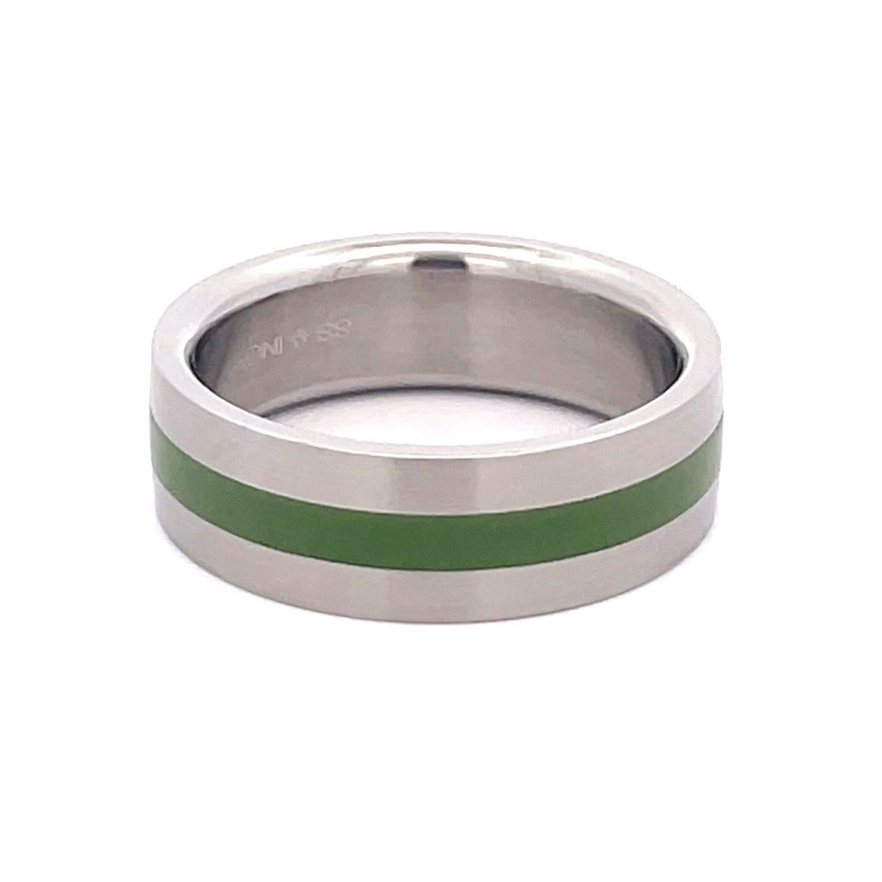 7mm Stainless Steel Green Line Ring - Size Q
