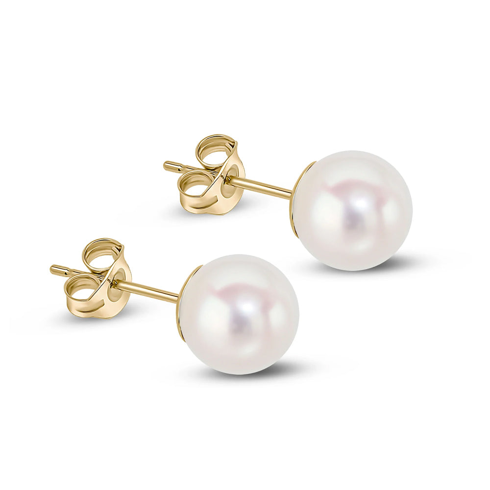 9ct Yellow Gold Cultured Akoya Pearl Stud Earrings 7mm