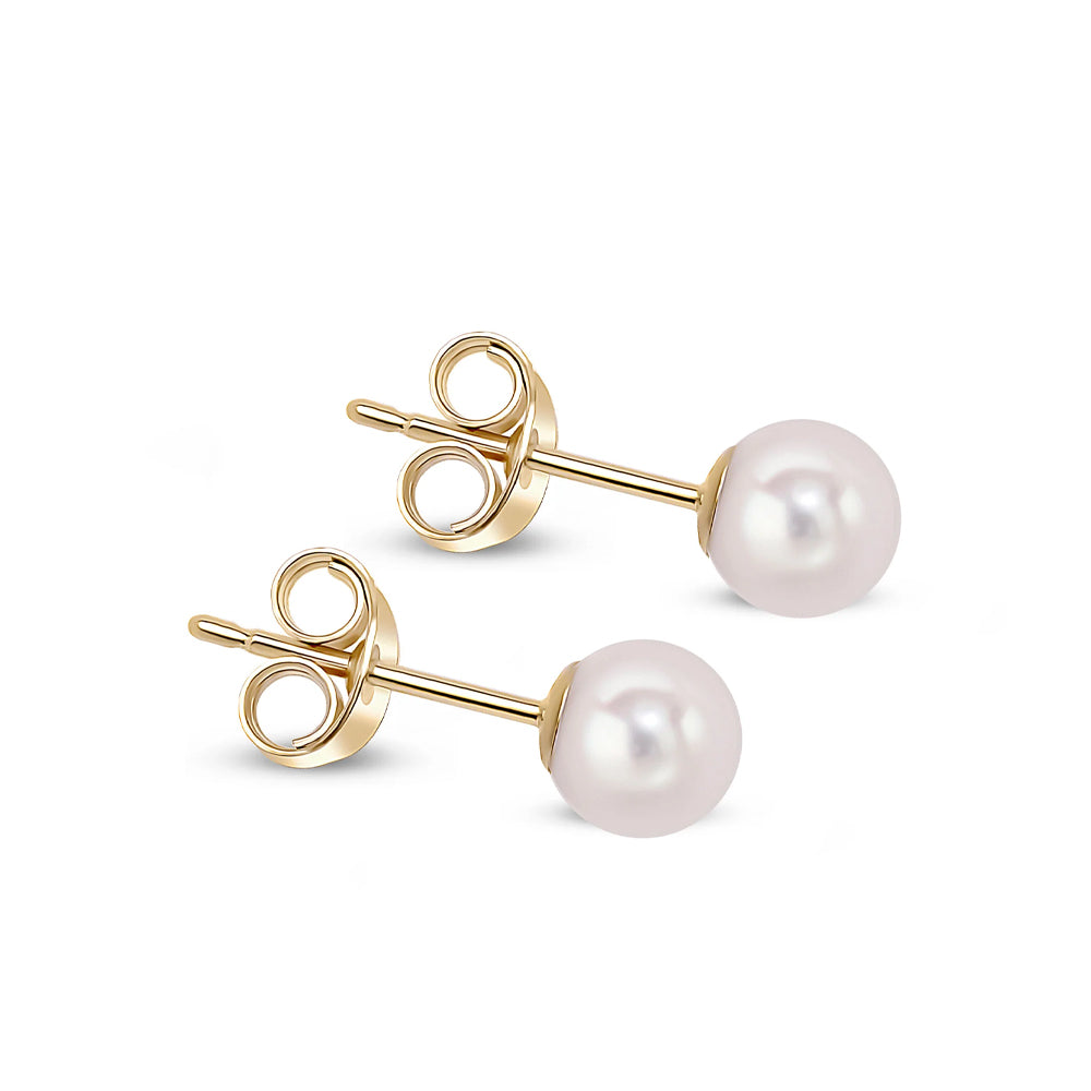 9ct Yellow Gold Cultured Akoya Pearl Stud Earrings 5mm