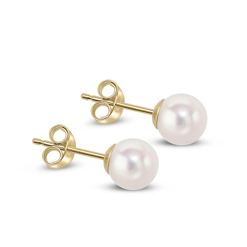 9ct Yellow Gold Cultured Akoya Pearl Stud Earrings 6mm