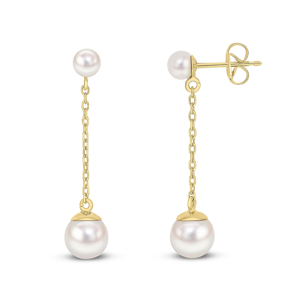 9ct Yellow Gold Freshwater Pearl Chain Drop Earrings