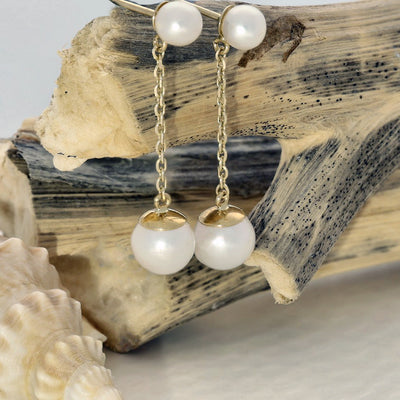 9ct Yellow Gold Freshwater Pearl Chain Drop Earrings