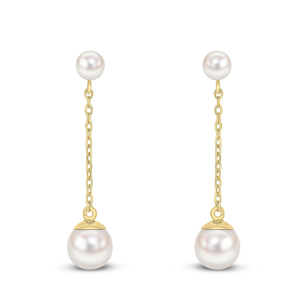 9ct Yellow Gold Freshwater Pearl Chain Drop Earrings