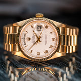 Pre-Owned 18ct Rolex Day-date Roman Dial 18038 1983 Watch