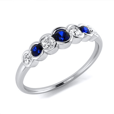 9ct White Gold Sapphire & Diamond 7-Stone Half Eternity Ring