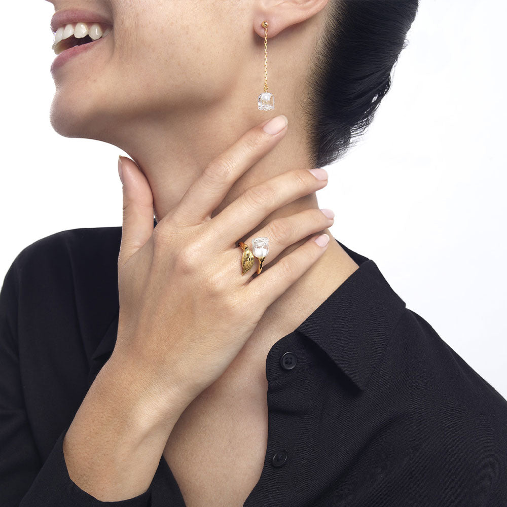 Lalique Muguet Long Earrings - Vermeil & Clear Crystal 10704700