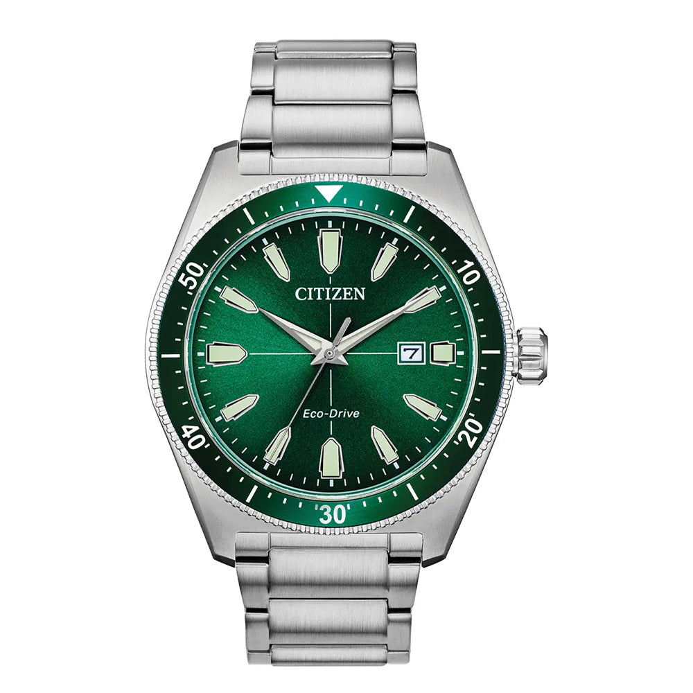 Men's Citizen Green Vintage Sport Eco-Drive Stainless Steel Bracelet Watch, AW1598-70X