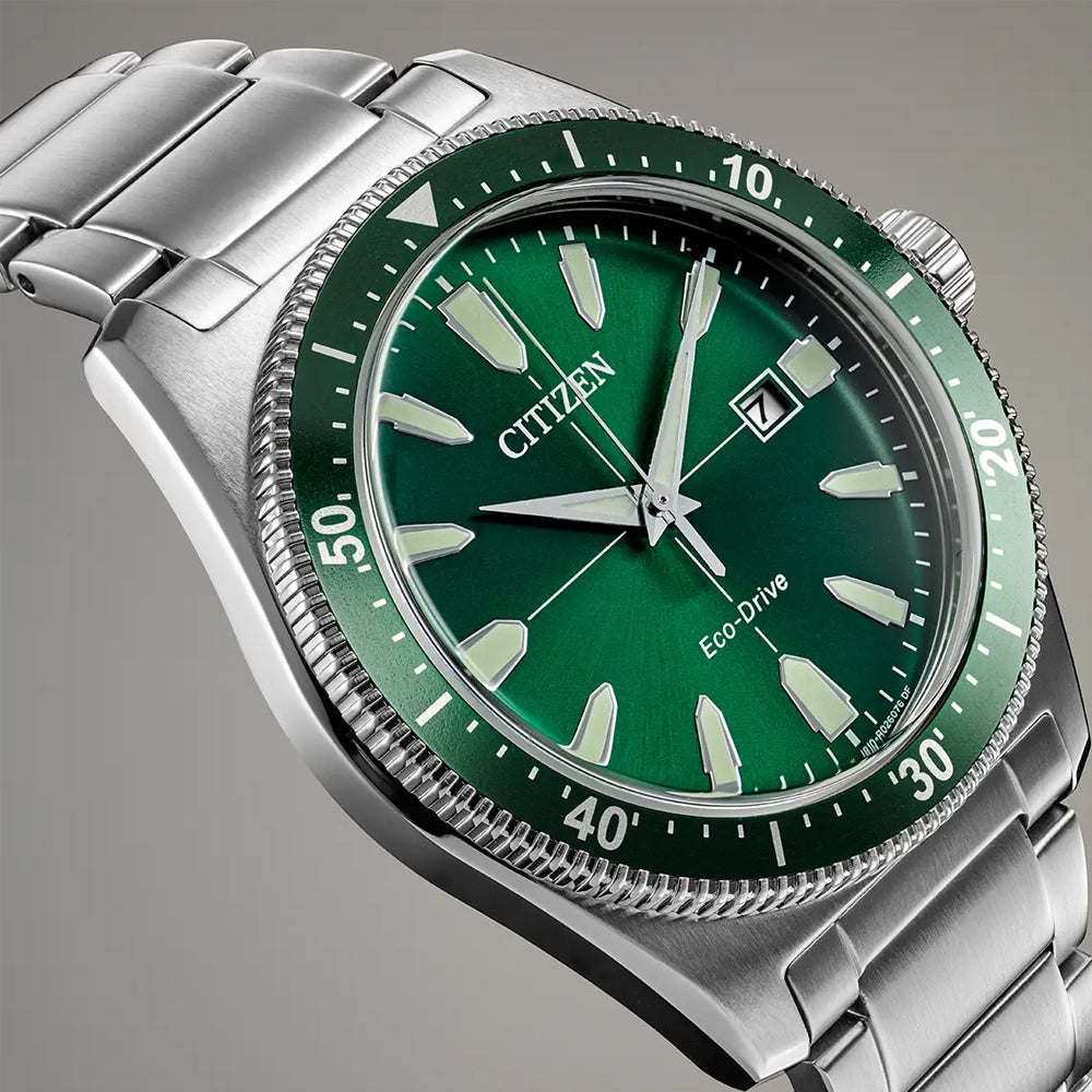 Men's Citizen Green Vintage Sport Eco-Drive Stainless Steel Bracelet Watch, AW1598-70X