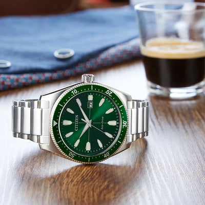 Men's Citizen Green Vintage Sport Eco-Drive Stainless Steel Bracelet Watch, AW1598-70X