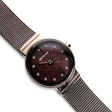 Bering 22mm 2 Tone Rose & Brown PVD Stainless Steel Mesh Bracelet Watch 10122-265