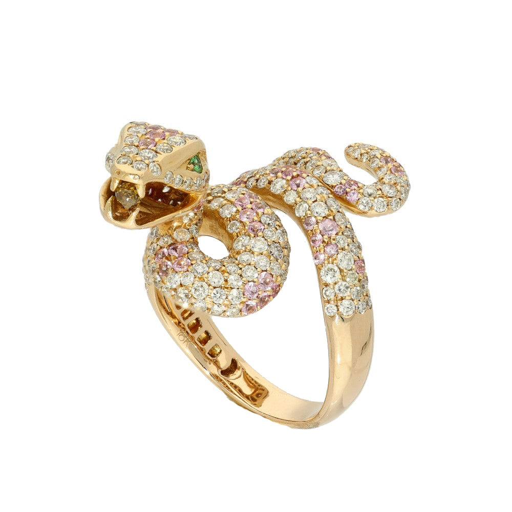 Pre-loved 18ct Rose Gold Pave Diamond & Sapphire Snake Ring