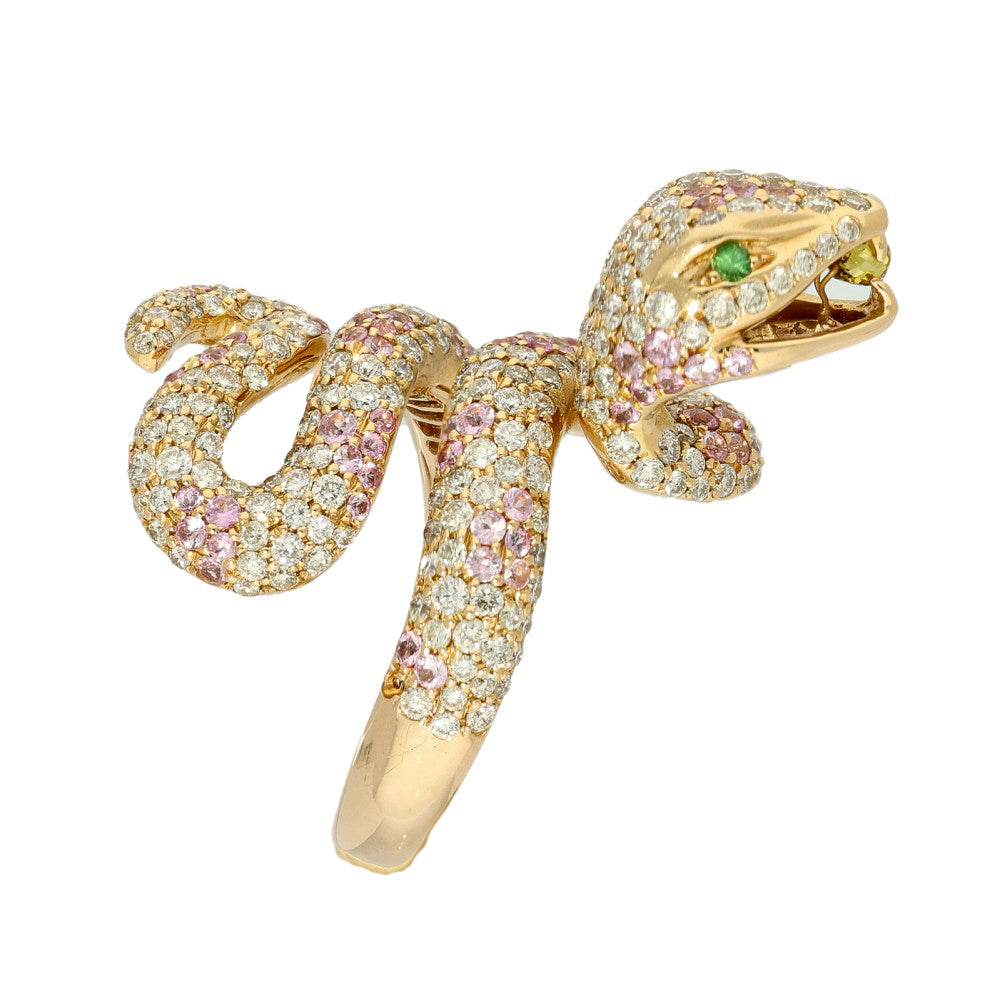 Pre-loved 18ct Rose Gold Pave Diamond & Sapphire Snake Ring
