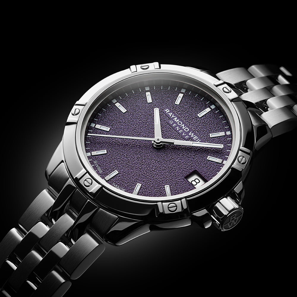 Raymond Weil Tango Classic Ladies Quartz Deep Purple Frosted Dial Steel Date Watch, 5960-ST-50161