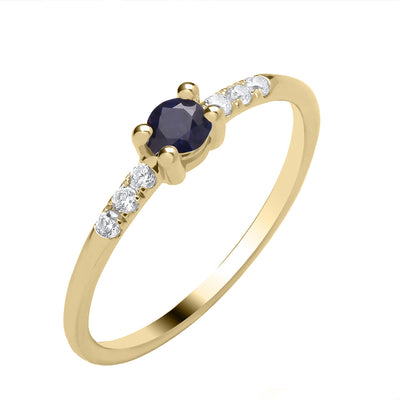 9ct Yellow Gold Sapphire Solitaire with Diamond Shoulders Ring