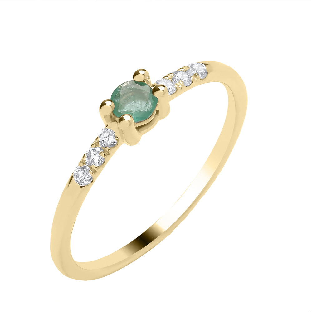 9ct Yellow Gold Emerald Solitaire with Diamond Shoulders Ring