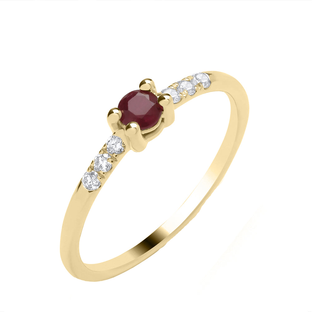 9ct Yellow Gold Ruby Solitaire with Diamond Shoulders Ring