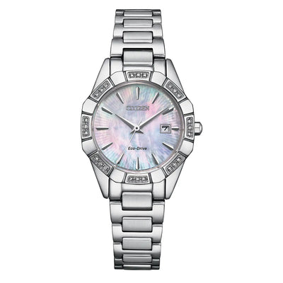 Ladies Citizen Eco Drive Diamond & Mother of Pearl Steel Watch, EW2650-51D