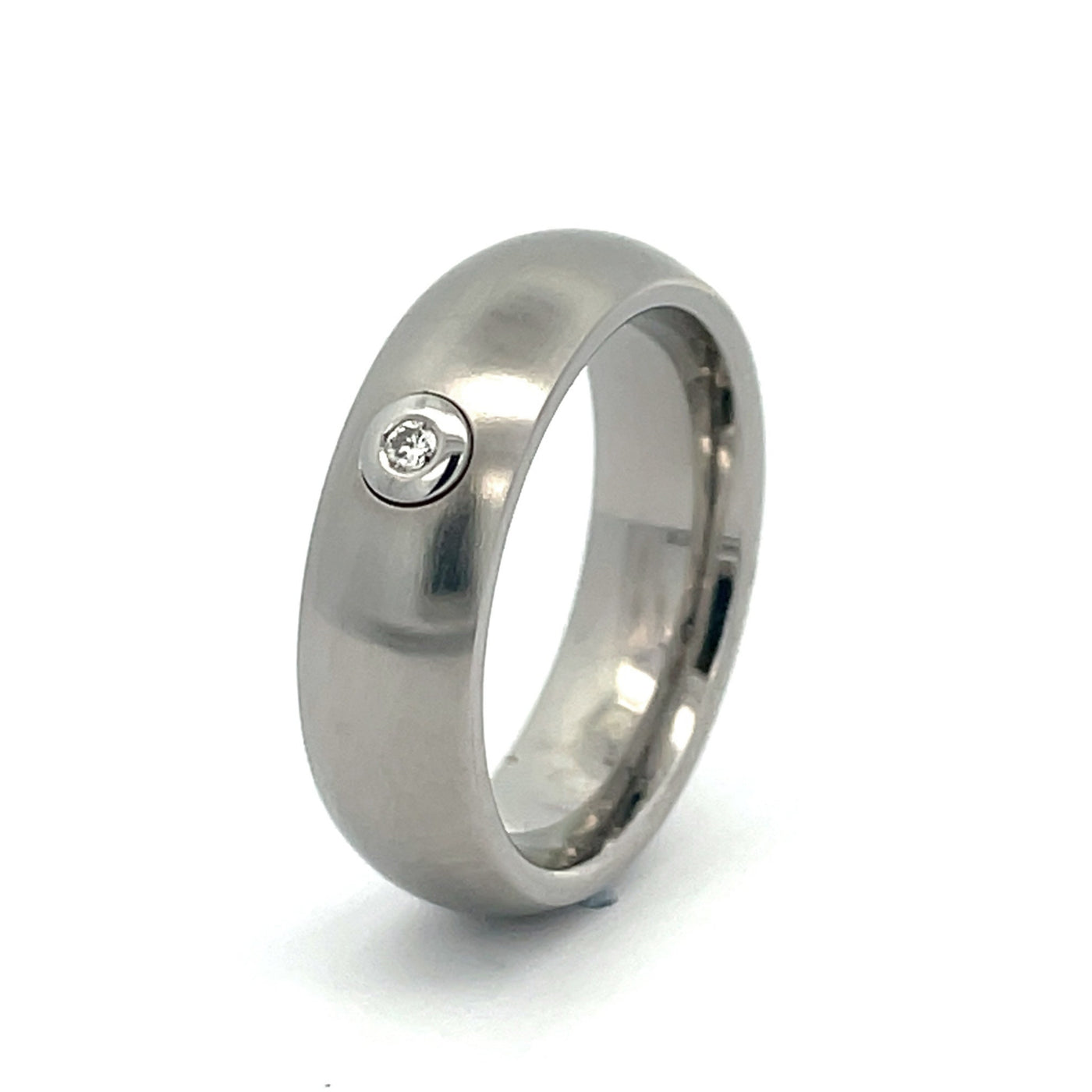 7mm Stainless Steel Single Diamond Ring - Size S 1/2