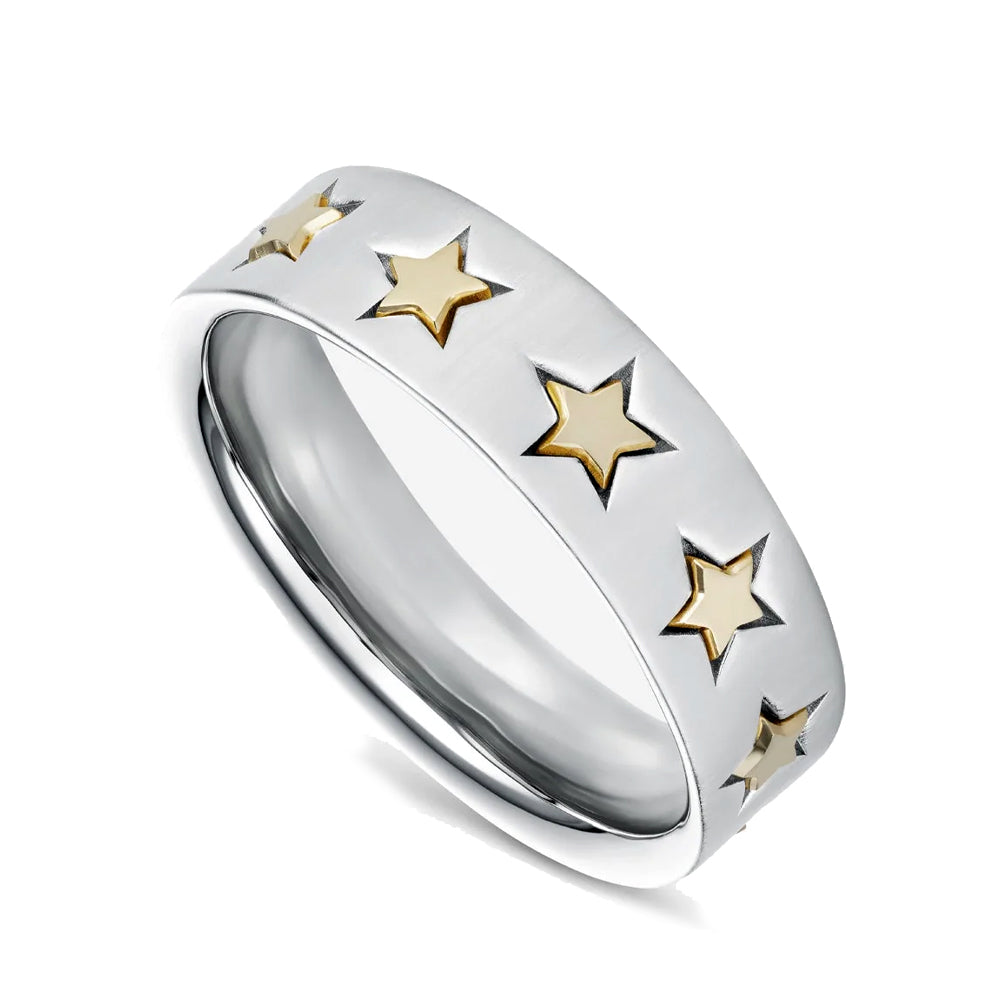 886 The Royal Mint - 886 Shooting Star Band Ring in Silver and 9ct Yellow Gold