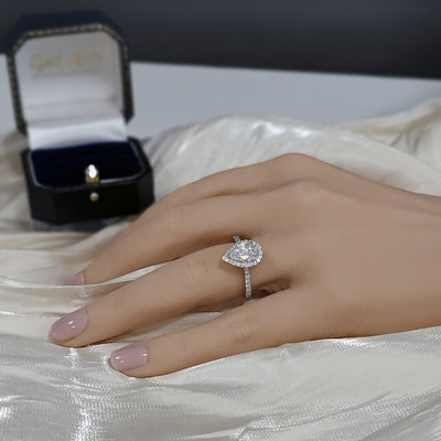 Platinum Laboratory-Grown 1ct Pear Diamond Halo Shoulders Ring