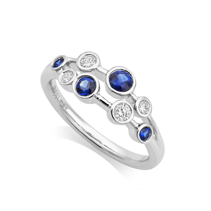 Platinum Blue Sapphire and Diamond Bubble Ring