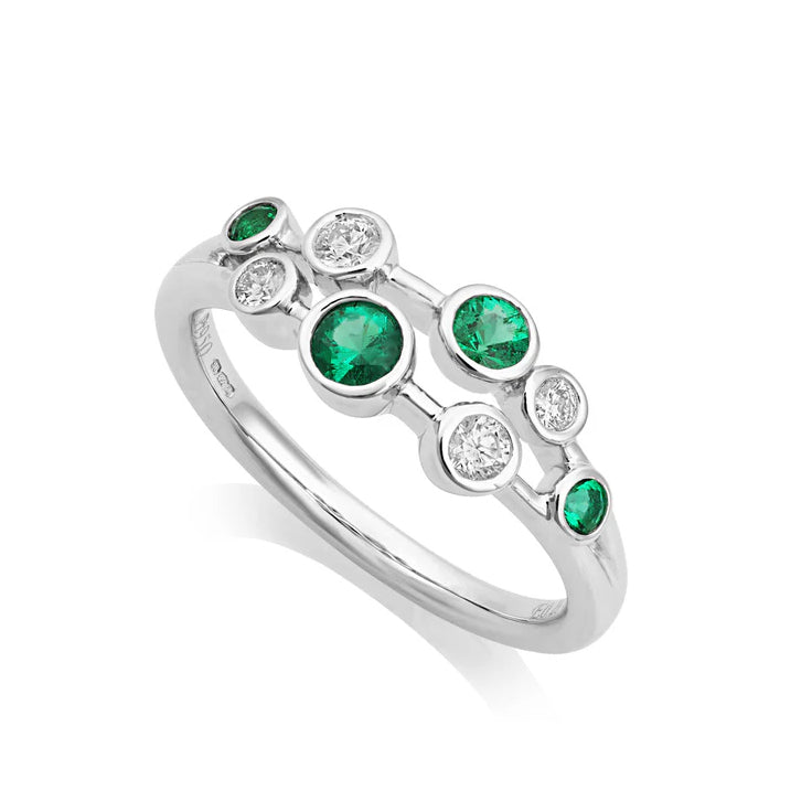 Platinum Emerald and Diamond Bubble Ring