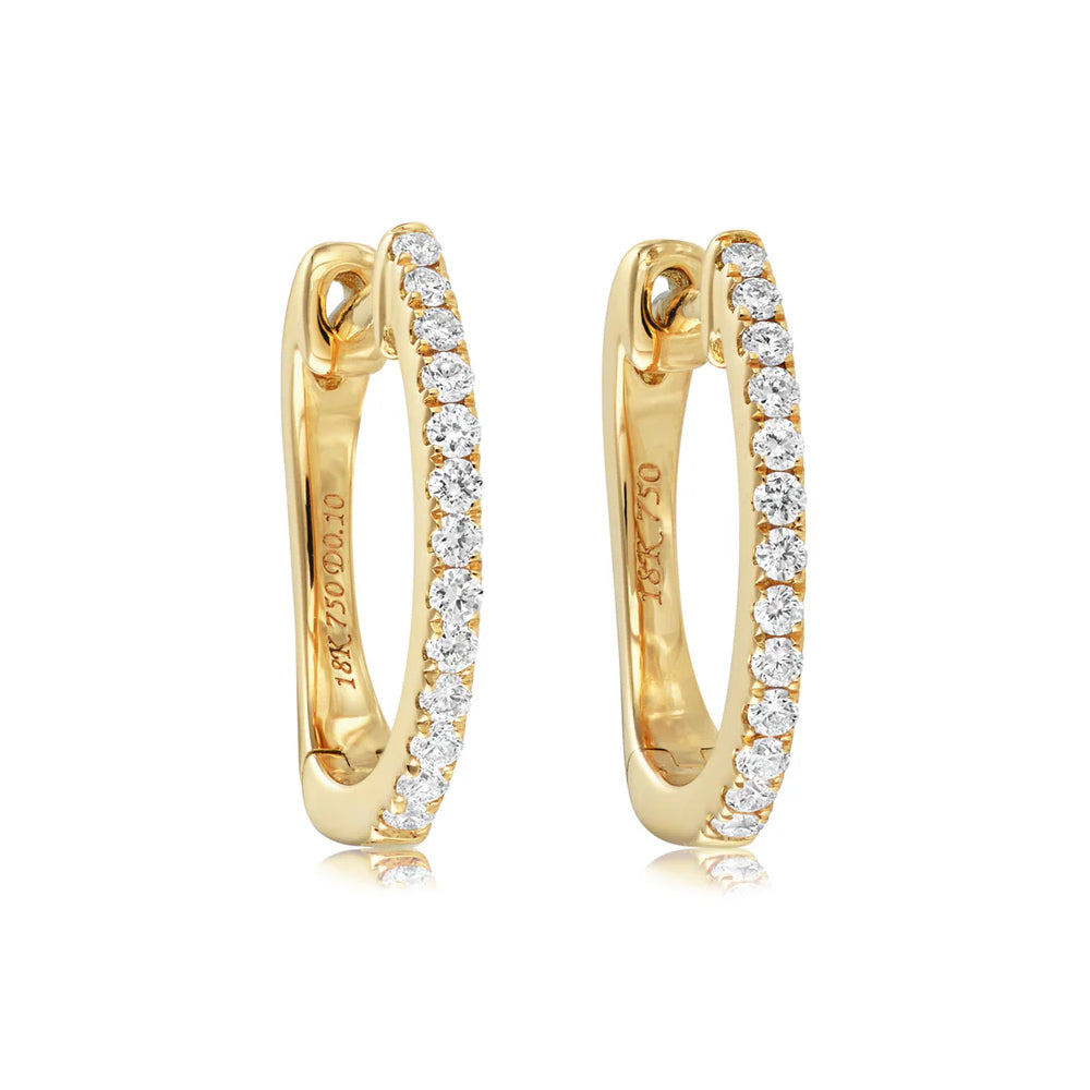 18ct Yellow Gold Slim Diamond Huggie Hoop Earrings 11mm