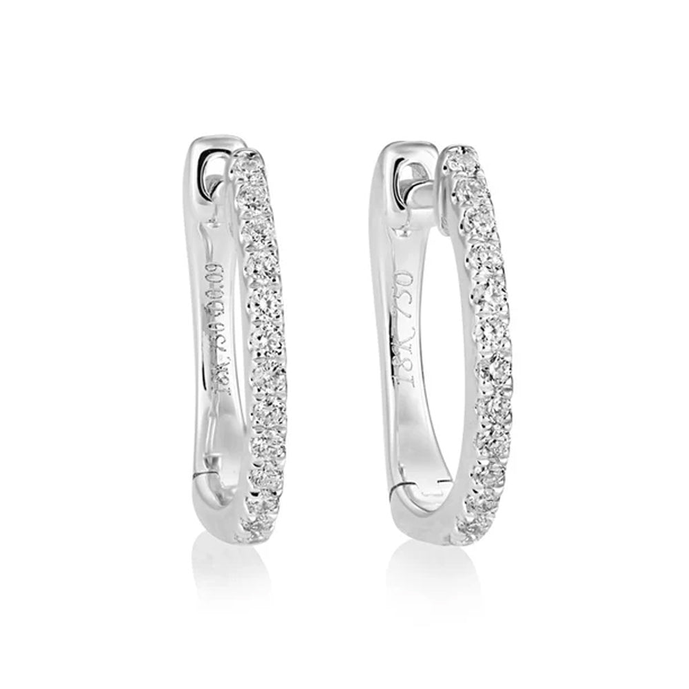 18ct White Gold Slim Diamond Huggie Hoop Earrings 11mm