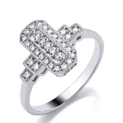 9ct White Gold Diamond Art Deco Style Dress Ring