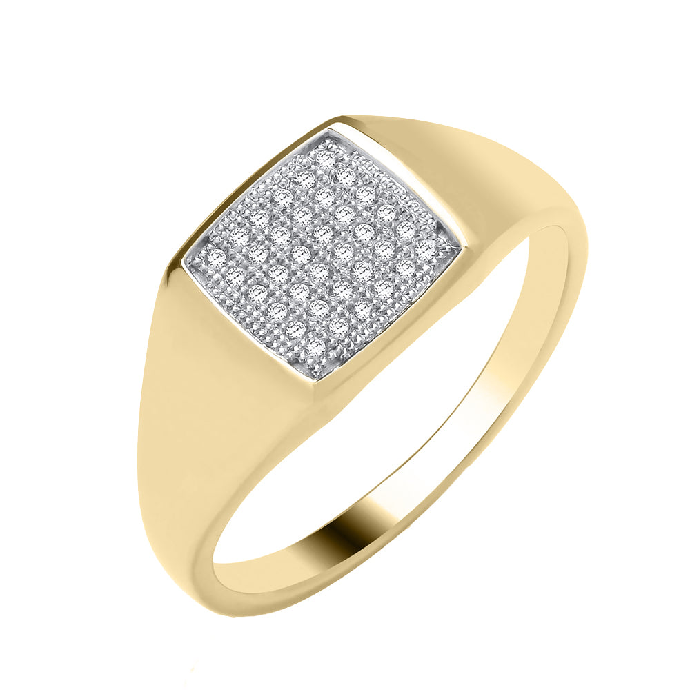 9ct Yellow Gold Pave Diamond Signet Ring