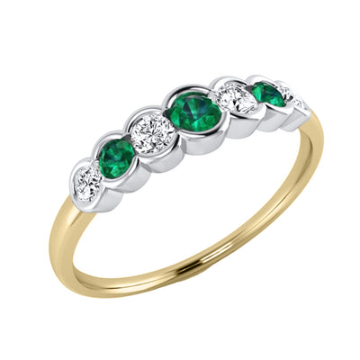 9ct Yellow Gold Emerald & Diamond 7-Stone Half Eternity Ring