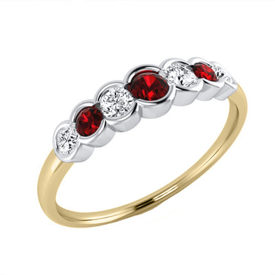 9ct Yellow Gold Ruby & Diamond 7-Stone Half Eternity Ring