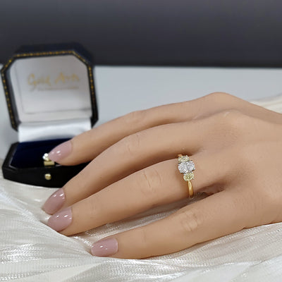 18ct Yellow Gold Natural Oval Yellow & White Diamond Trilogy Ring