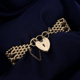 Preowned 9ct Gold, Fancy Link Gate Bracelet with Filligree Pattern Heart Clasp