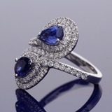 18ct White Gold Pear Cut Sapphire and Diamond Crossover Ring