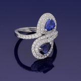 18ct White Gold Pear Cut Sapphire and Diamond Crossover Ring