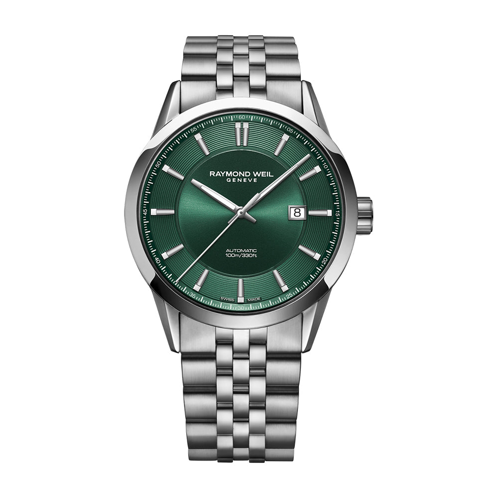 Raymond Weil Freelancer Men’s Automatic Green Dial Stainless Steel Bracelet Watch, 42mm 2731-ST-52001