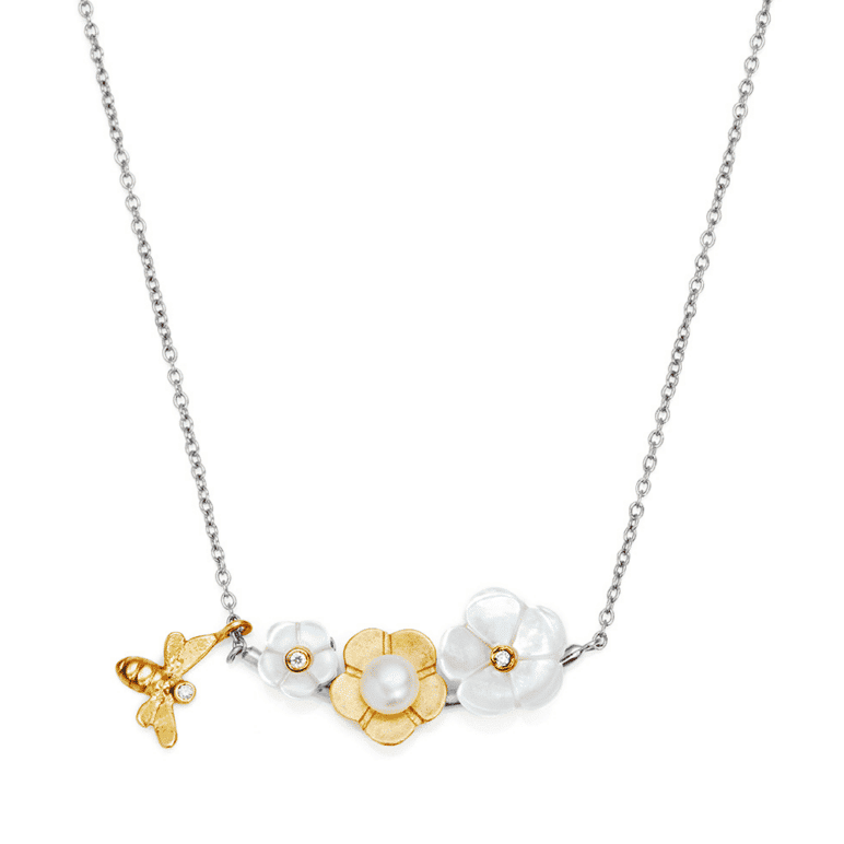 STAND OIL☆Flower Pearl Necklace Jersey Pearl Blossom Pearl Flower Necklace - Silver 1867978