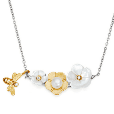 Jersey Pearl Blossom Pearl Flower Necklace - Silver 1867978