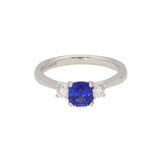 Platinum 1.09ct Cushion-Cut Sapphire and Diamond Trilogy Ring
